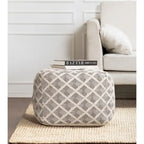 Black & Ivory Square Pouf Ottoman, Footrest & Extra Seat, 1-Person