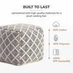 Black & Ivory Square Pouf Ottoman, Footrest & Extra Seat, 1-Person