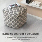 Black & Ivory Square Pouf Ottoman, Footrest & Extra Seat, 1-Person