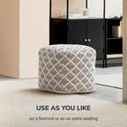 Black & Ivory Square Pouf Ottoman, Footrest & Extra Seat, 1-Person