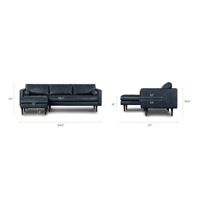 Left Sectional Sofa, Italian Leather, 4 Colors, Seats 3–4
