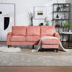Green / Pink Chenille Sectional Sofa with Storage Ottoman, 2-Seat