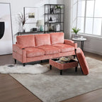 Green / Pink Chenille Sectional Sofa with Storage Ottoman, 2-Seat