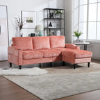 Green / Pink Chenille Sectional Sofa with Storage Ottoman, 2-Seat