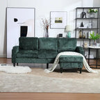 Green / Pink Chenille Sectional Sofa with Storage Ottoman, 2-Seat