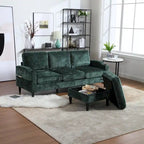 Green / Pink Chenille Sectional Sofa with Storage Ottoman, 2-Seat
