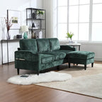 Green / Pink Chenille Sectional Sofa with Storage Ottoman, 2-Seat