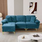 Blue/Pink/Orange/Green/Yellow Velvet U-Shaped Sectional Sofa with Chaise & Pillows, Seats 4–5