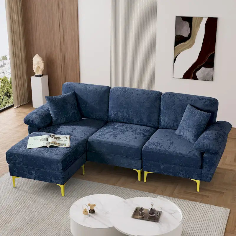 Blue/Pink/Orange/Green/Yellow Velvet U-Shaped Sectional Sofa with Chaise & Pillows, Seats 4–5