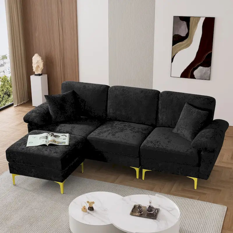 Blue/Pink/Orange/Green/Yellow Velvet U-Shaped Sectional Sofa with Chaise & Pillows, Seats 4–5
