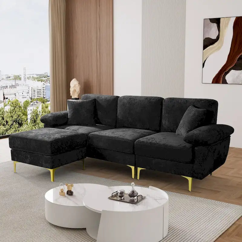 Blue/Pink/Orange/Green/Yellow Velvet U-Shaped Sectional Sofa with Chaise & Pillows, Seats 4–5
