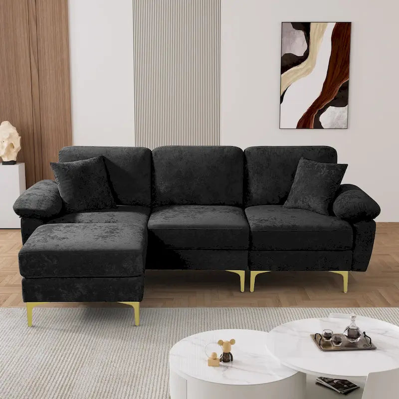 Blue/Pink/Orange/Green/Yellow Velvet U-Shaped Sectional Sofa with Chaise & Pillows, Seats 4–5