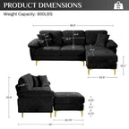 Blue/Pink/Orange/Green/Yellow Velvet U-Shaped Sectional Sofa with Chaise & Pillows, Seats 4–5