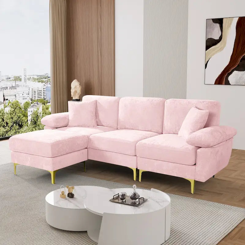 Blue/Pink/Orange/Green/Yellow Velvet U-Shaped Sectional Sofa with Chaise & Pillows, Seats 4–5
