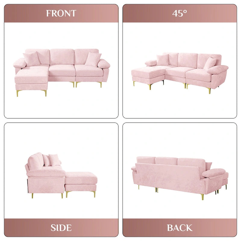 Blue/Pink/Orange/Green/Yellow Velvet U-Shaped Sectional Sofa with Chaise & Pillows, Seats 4–5