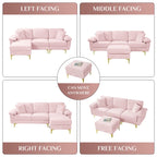 Blue/Pink/Orange/Green/Yellow Velvet U-Shaped Sectional Sofa with Chaise & Pillows, Seats 4–5