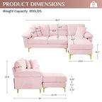 Blue/Pink/Orange/Green/Yellow Velvet U-Shaped Sectional Sofa with Chaise & Pillows, Seats 4–5
