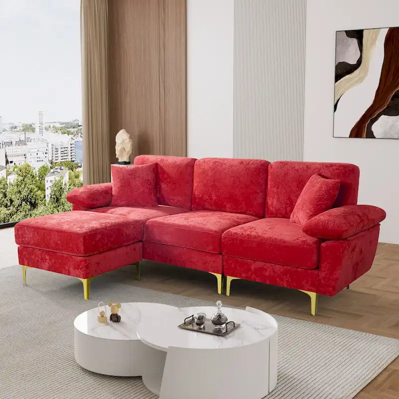 Blue/Pink/Orange/Green/Yellow Velvet U-Shaped Sectional Sofa with Chaise & Pillows, Seats 4–5