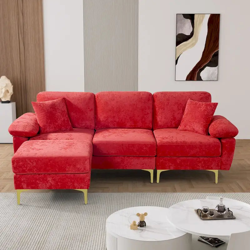 Blue/Pink/Orange/Green/Yellow Velvet U-Shaped Sectional Sofa with Chaise & Pillows, Seats 4–5