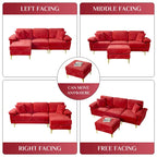 Blue/Pink/Orange/Green/Yellow Velvet U-Shaped Sectional Sofa with Chaise & Pillows, Seats 4–5