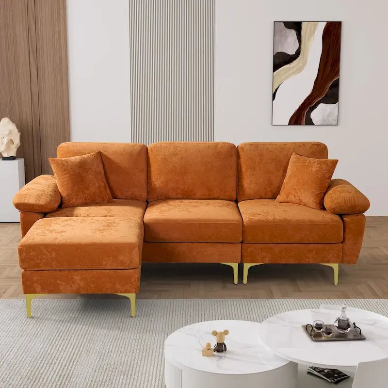 Blue/Pink/Orange/Green/Yellow Velvet U-Shaped Sectional Sofa with Chaise & Pillows, Seats 4–5