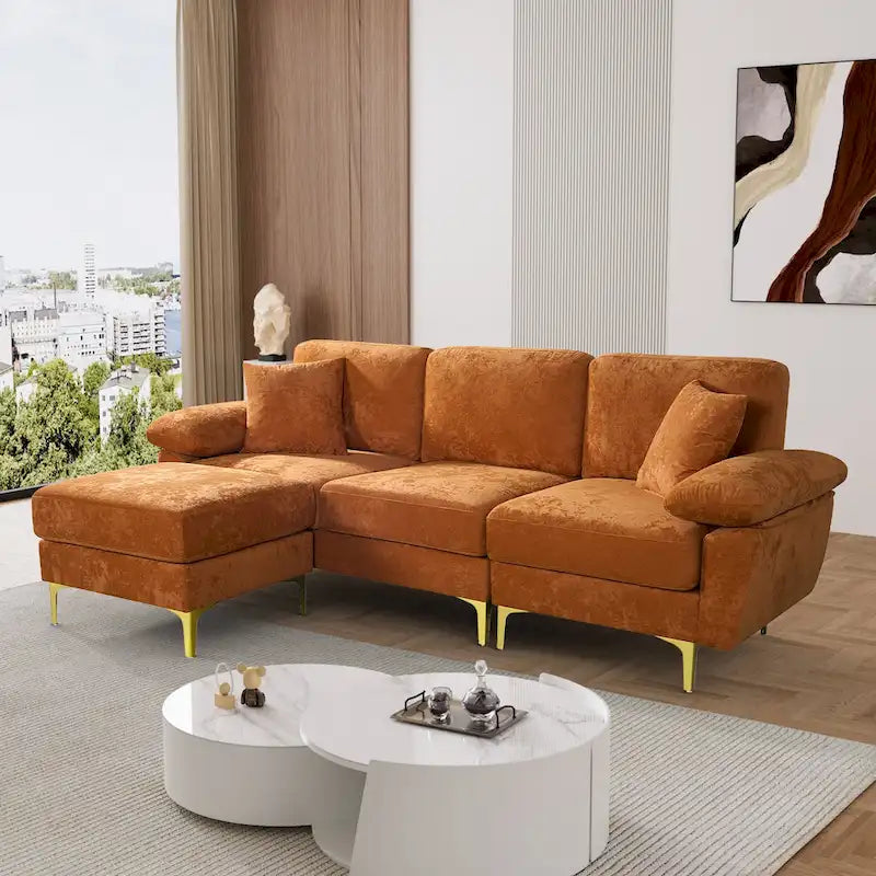 Blue/Pink/Orange/Green/Yellow Velvet U-Shaped Sectional Sofa with Chaise & Pillows, Seats 4–5