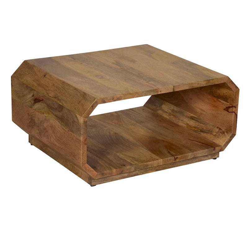 Natural Brown Wood Coffee Table, Hollow Cube Style, 30"L x 24"W x 15"H