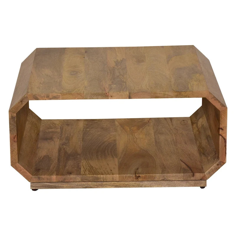Natural Brown Wood Coffee Table, Hollow Cube Style, 30"L x 24"W x 15"H