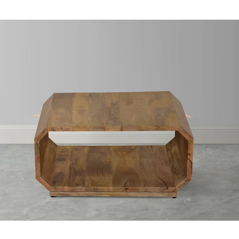 Natural Brown Wood Coffee Table, Hollow Cube Style, 30"L x 24"W x 15"H