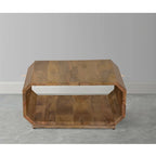 Natural Brown Wood Coffee Table, Hollow Cube Style, 30"L x 24"W x 15"H