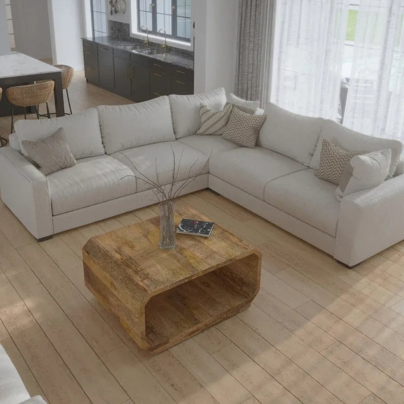 Natural Brown Wood Coffee Table, Hollow Cube Style, 30"L x 24"W x 15"H