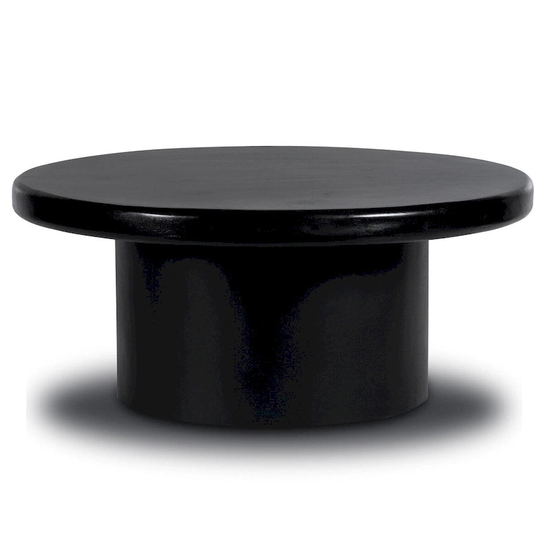 Black Round Wood Coffee Table, Single Pedestal, 1–2 Person