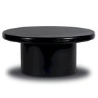 Black Round Wood Coffee Table, Single Pedestal, 1–2 Person