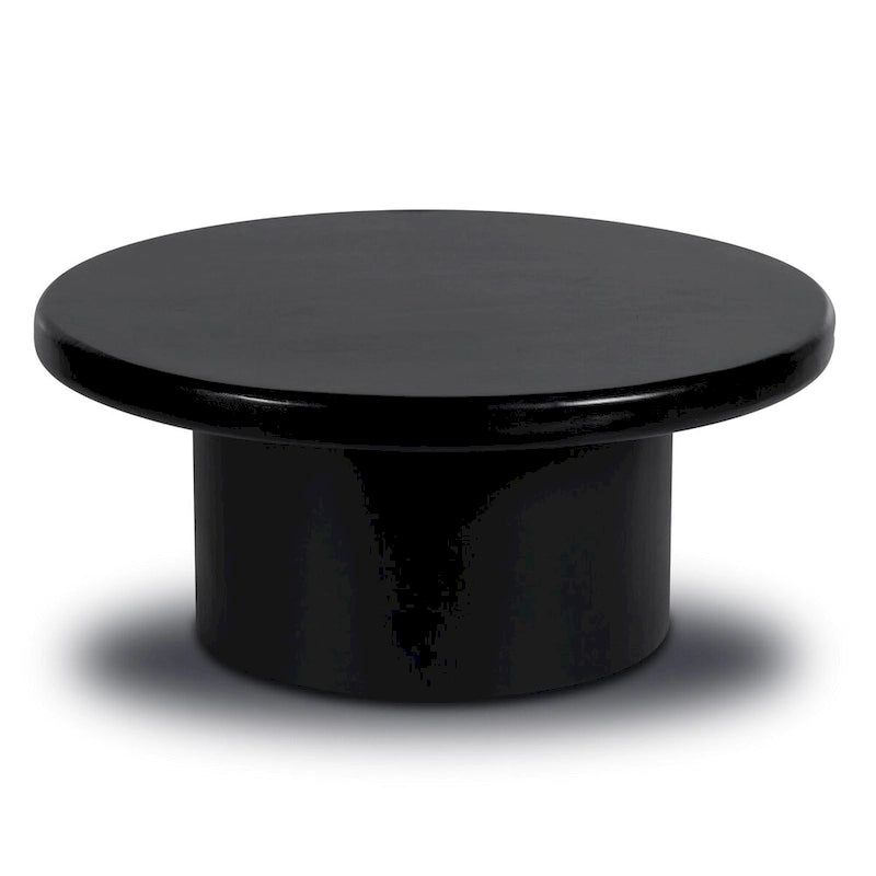 Black Round Wood Coffee Table, Single Pedestal, 1–2 Person