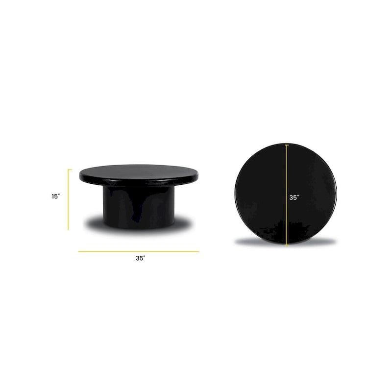 Black Round Wood Coffee Table, Single Pedestal, 1–2 Person