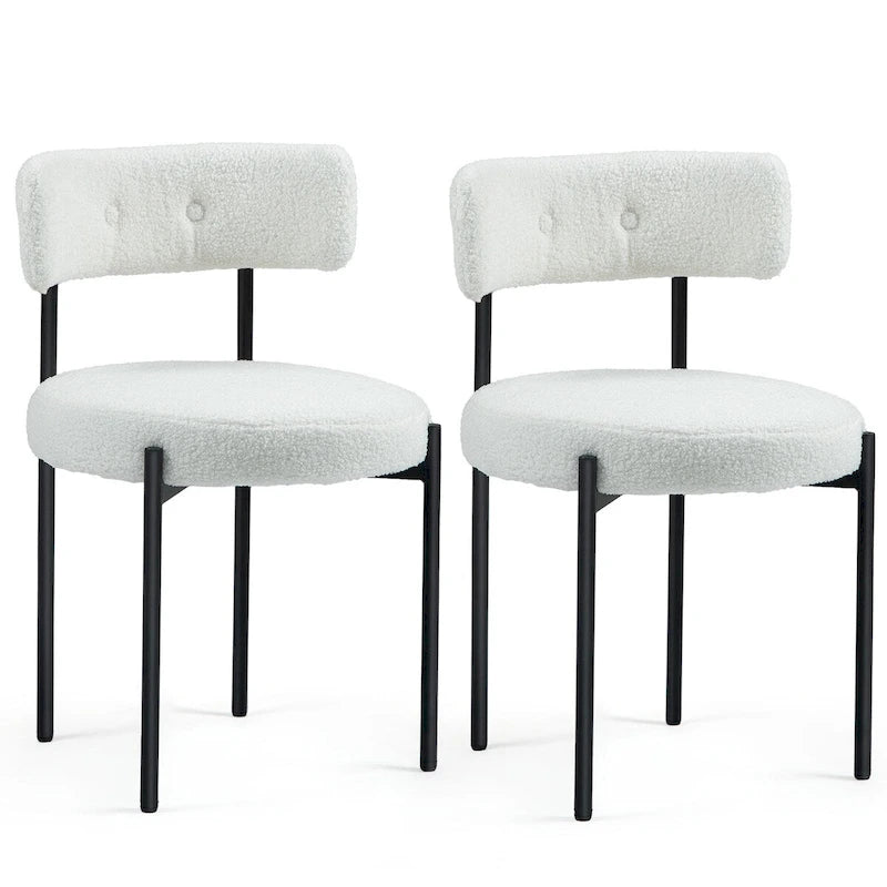 White/Brown/Black/Off-White Mid-Century Dining Chair, Upholstered, Set of 2