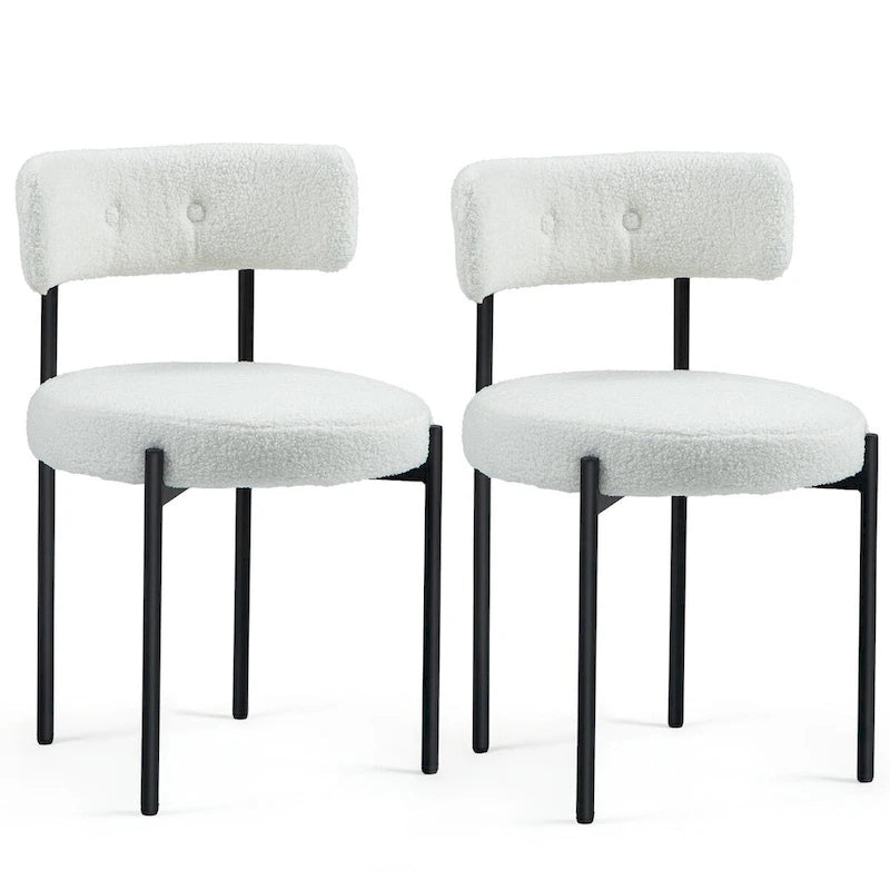 White/Brown/Black/Off-White Mid-Century Dining Chair, Upholstered, Set of 2