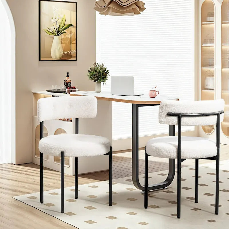 White/Brown/Black/Off-White Mid-Century Dining Chair, Upholstered, Set of 2