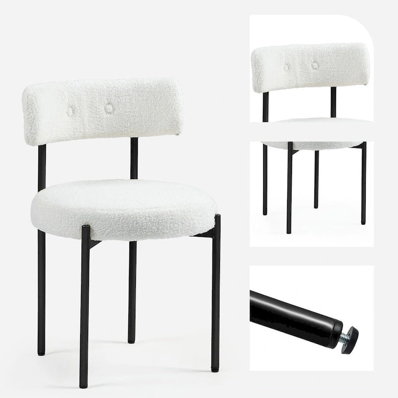 White/Brown/Black/Off-White Mid-Century Dining Chair, Upholstered, Set of 2