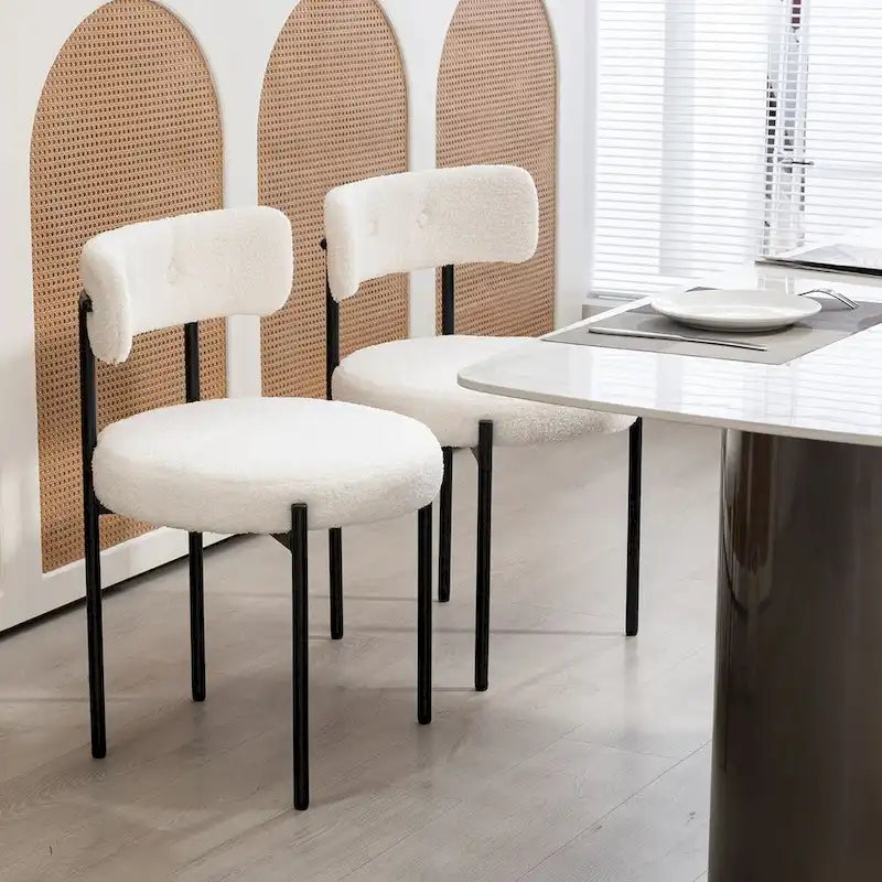 White/Brown/Black/Off-White Mid-Century Dining Chair, Upholstered, Set of 2