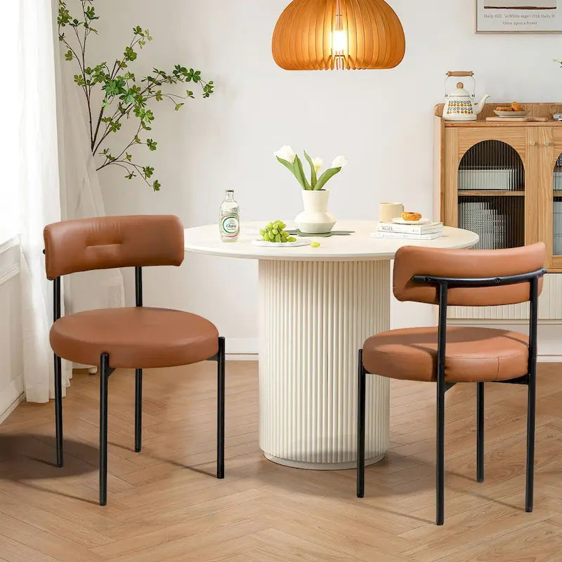 White/Brown/Black/Off-White Mid-Century Dining Chair, Upholstered, Set of 2