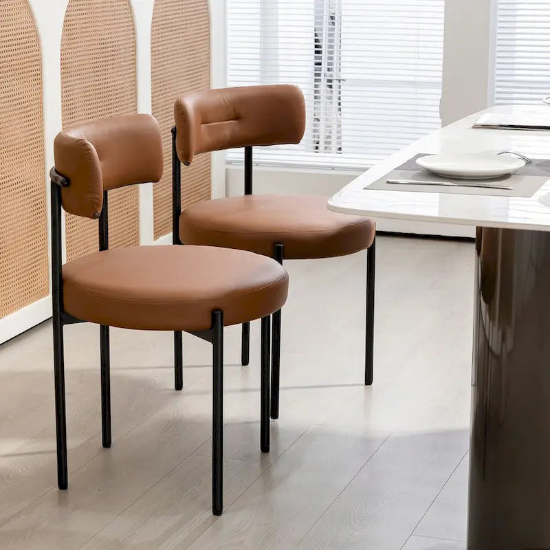 White/Brown/Black/Off-White Mid-Century Dining Chair, Upholstered, Set of 2