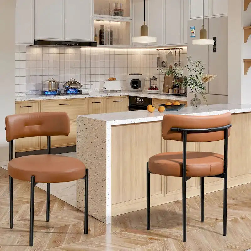 White/Brown/Black/Off-White Mid-Century Dining Chair, Upholstered, Set of 2