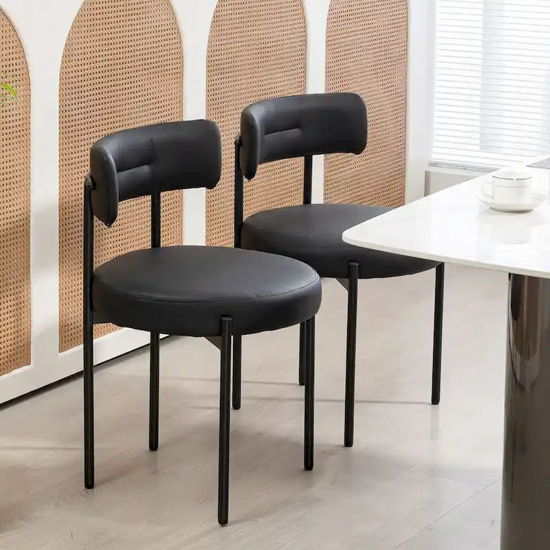 White/Brown/Black/Off-White Mid-Century Dining Chair, Upholstered, Set of 2
