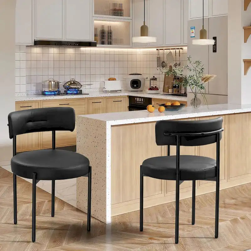 White/Brown/Black/Off-White Mid-Century Dining Chair, Upholstered, Set of 2
