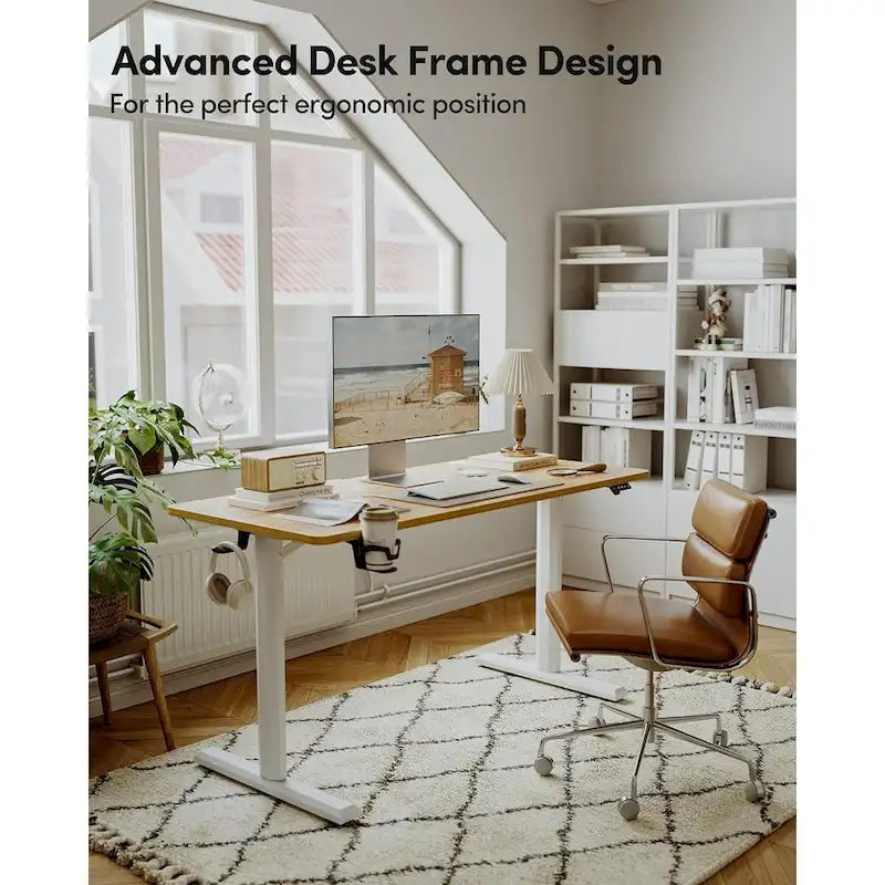 FEZIBO Standing Desk, Electric Stand up Height Adjustable Home Office Table, Sit Stand Desk with Splice Board