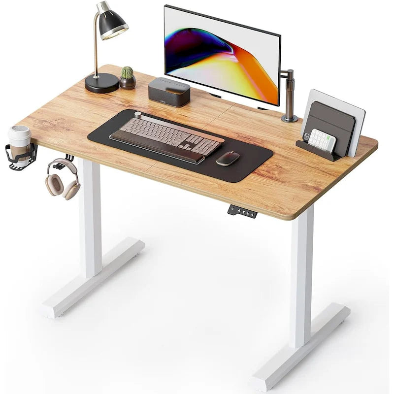 Electric Height-Adjustable Standing Desk, Light Rustic / White, Single User