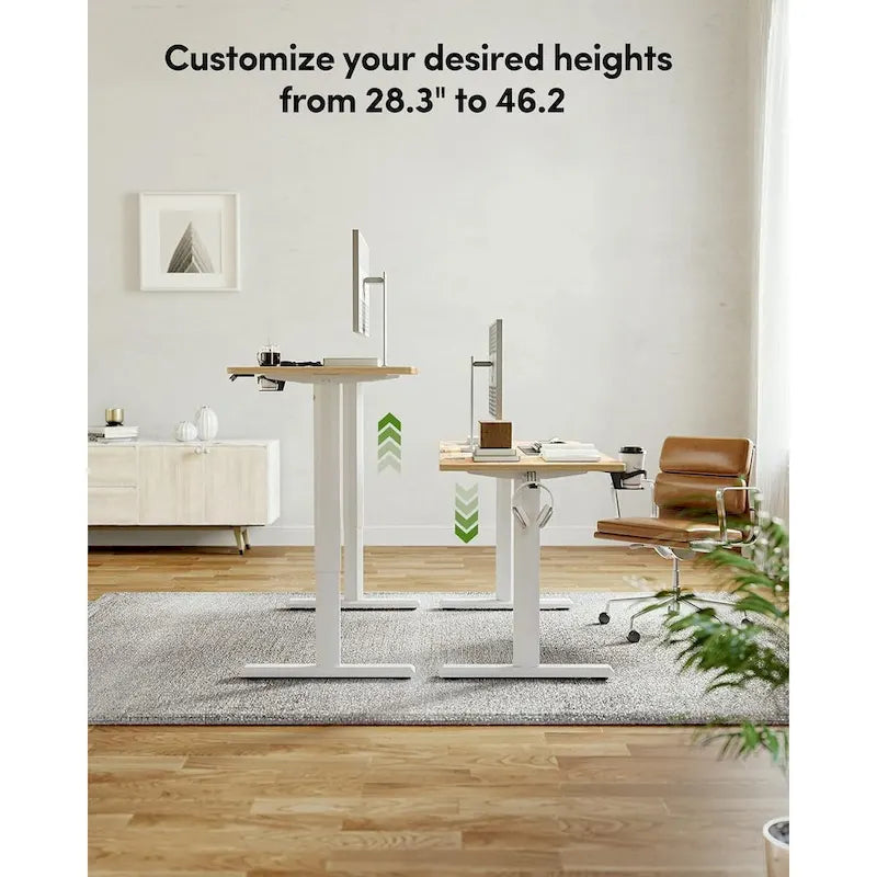Electric Height-Adjustable Standing Desk, Light Rustic / White, Single User