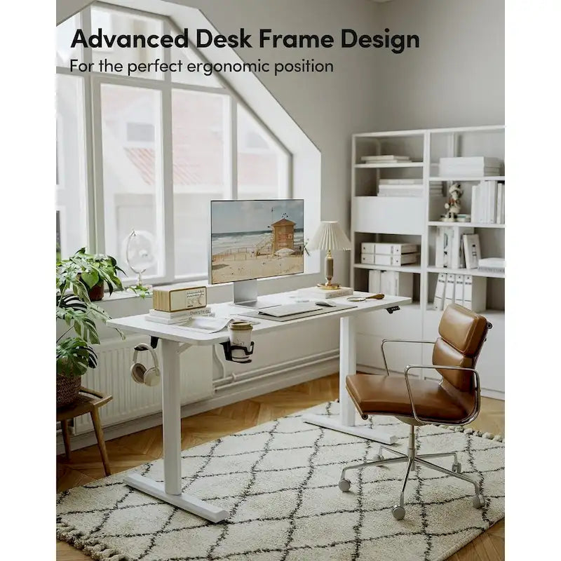 Electric Height-Adjustable Standing Desk, Light Rustic / White, Single User