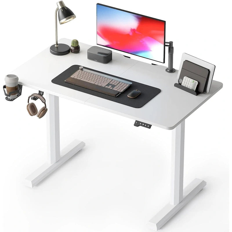 Electric Height-Adjustable Standing Desk, Light Rustic / White, Single User